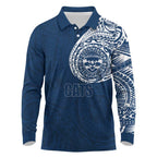 Personalized Geelong Cats Polynesian Long Sleeve Polo Shirt Tribal Chest and Sleeve Tattoo Heritage Warrior
