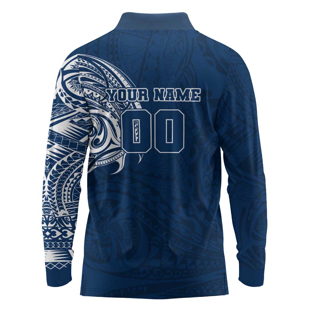 Personalized Geelong Cats Polynesian Long Sleeve Polo Shirt Tribal Chest and Sleeve Tattoo Heritage Warrior