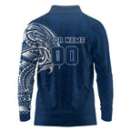 Personalized Geelong Cats Polynesian Long Sleeve Polo Shirt Tribal Chest and Sleeve Tattoo Heritage Warrior