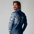 Personalized Geelong Cats Polynesian Long Sleeve Polo Shirt Tribal Chest and Sleeve Tattoo Heritage Warrior