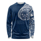 Personalized Geelong Cats Polynesian Long Sleeve Shirt Tribal Chest and Sleeve Tattoo Heritage Warrior