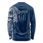 Personalized Geelong Cats Polynesian Long Sleeve Shirt Tribal Chest and Sleeve Tattoo Heritage Warrior