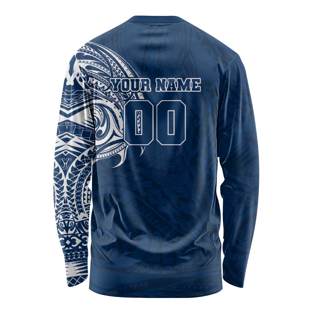 Personalized Geelong Cats Polynesian Long Sleeve Shirt Tribal Chest and Sleeve Tattoo Heritage Warrior