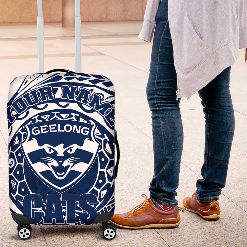 Personalized Geelong Cats Polynesian Luggage Cover Tribal Chest and Sleeve Tattoo Heritage Warrior