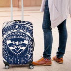 Personalized Geelong Cats Polynesian Luggage Cover Tribal Chest and Sleeve Tattoo Heritage Warrior