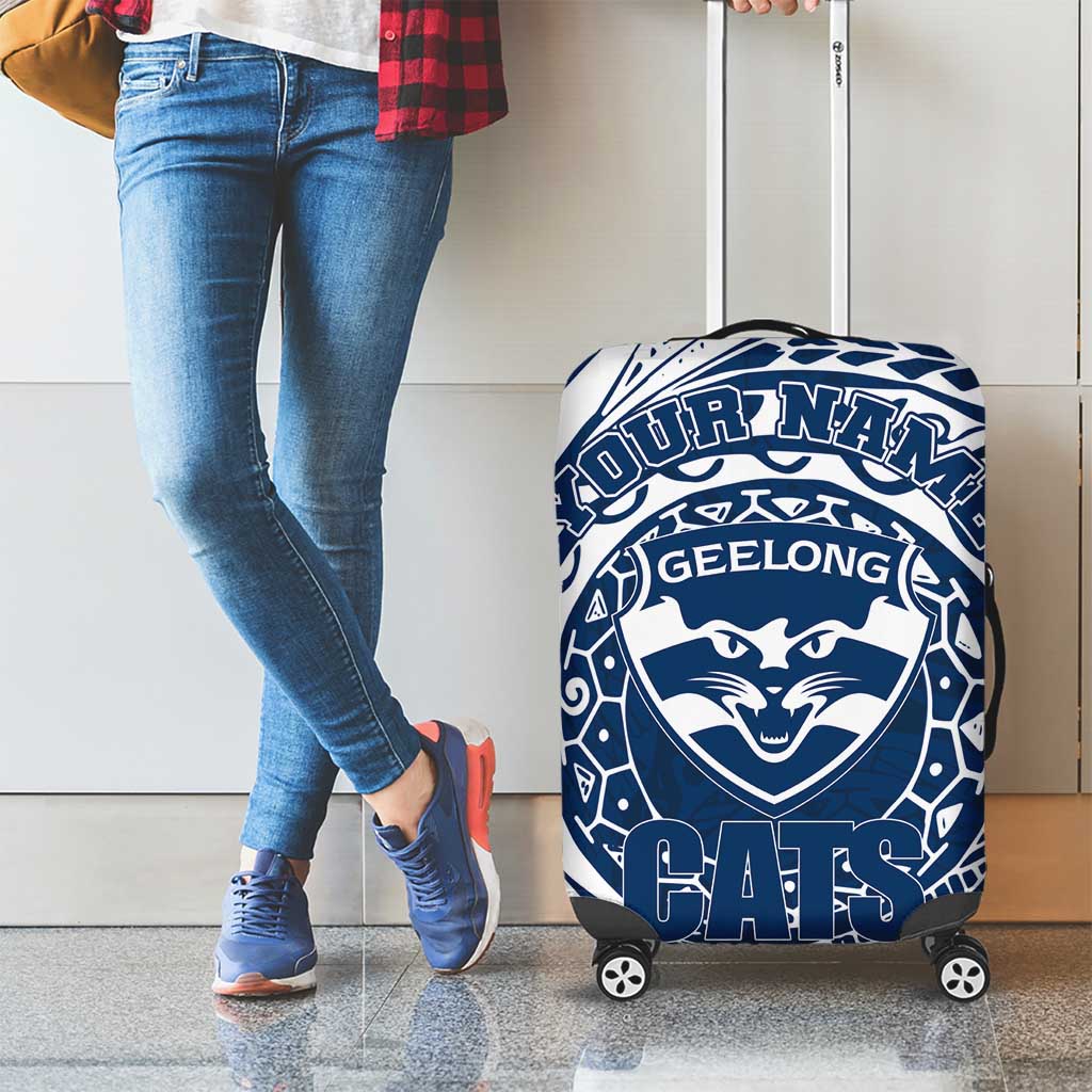 Personalized Geelong Cats Polynesian Luggage Cover Tribal Chest and Sleeve Tattoo Heritage Warrior
