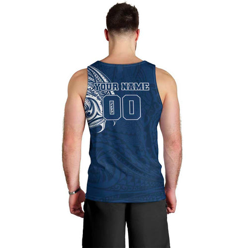 Personalized Geelong Cats Polynesian Men Tank Top Tribal Chest and Sleeve Tattoo Heritage Warrior