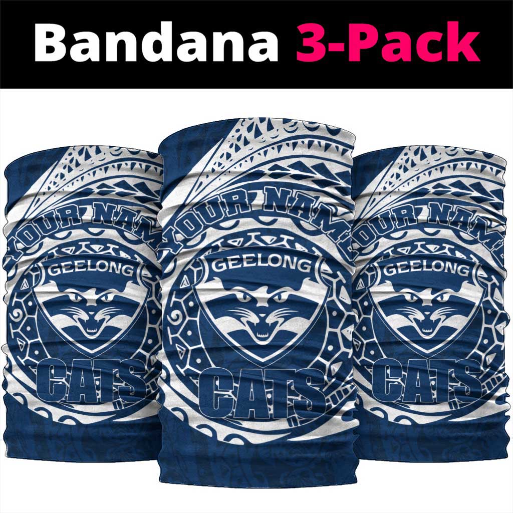 Personalized Geelong Cats Polynesian Neck Gaiter Tribal Chest and Sleeve Tattoo Heritage Warrior