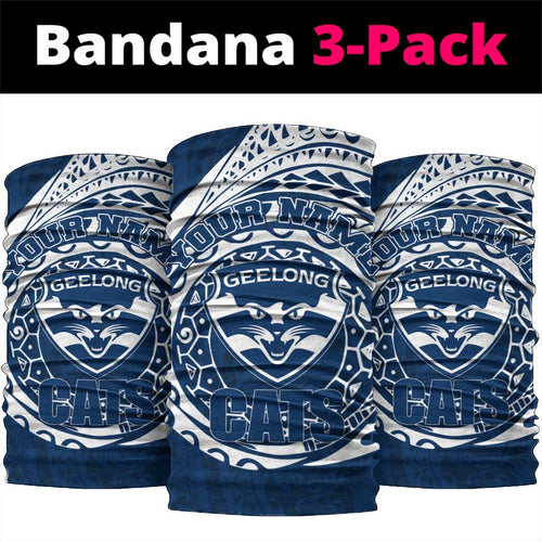 Personalized Geelong Cats Polynesian Neck Gaiter Tribal Chest and Sleeve Tattoo Heritage Warrior