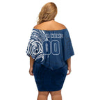 Personalized Geelong Cats Polynesian Off Shoulder Short Dress Tribal Chest and Sleeve Tattoo Heritage Warrior