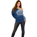 Personalized Geelong Cats Polynesian Off Shoulder Sweater Tribal Chest and Sleeve Tattoo Heritage Warrior