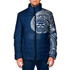Personalized Geelong Cats Polynesian Padded Jacket Tribal Chest and Sleeve Tattoo Heritage Warrior