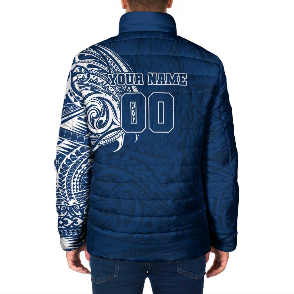 Personalized Geelong Cats Polynesian Padded Jacket Tribal Chest and Sleeve Tattoo Heritage Warrior