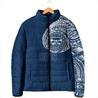Personalized Geelong Cats Polynesian Padded Jacket Tribal Chest and Sleeve Tattoo Heritage Warrior