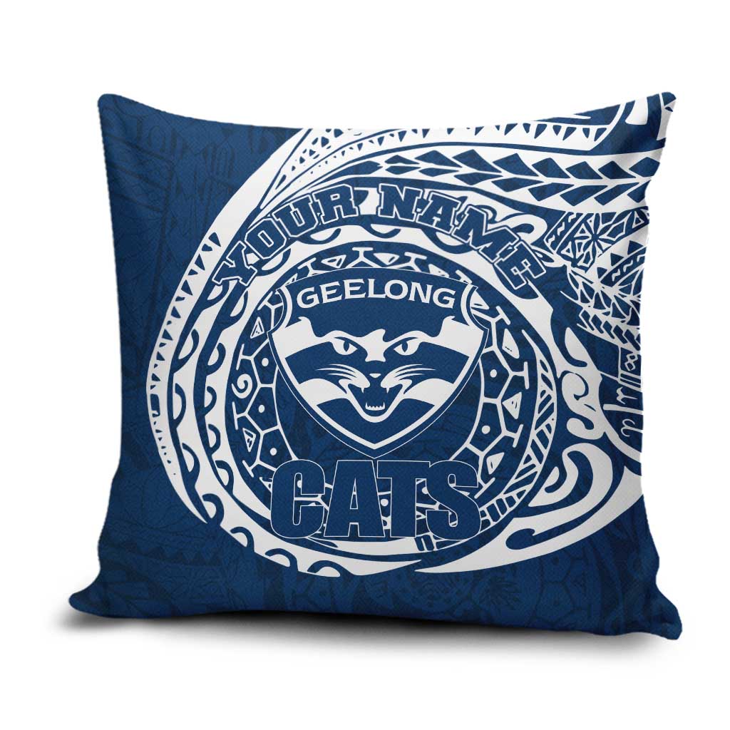 Personalized Geelong Cats Polynesian Pillow Cover Tribal Chest and Sleeve Tattoo Heritage Warrior