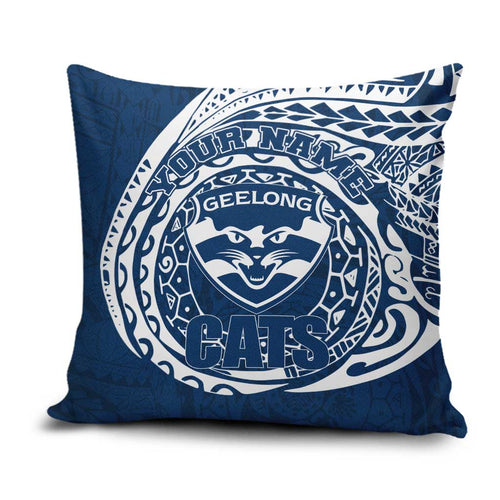 Personalized Geelong Cats Polynesian Pillow Cover Tribal Chest and Sleeve Tattoo Heritage Warrior