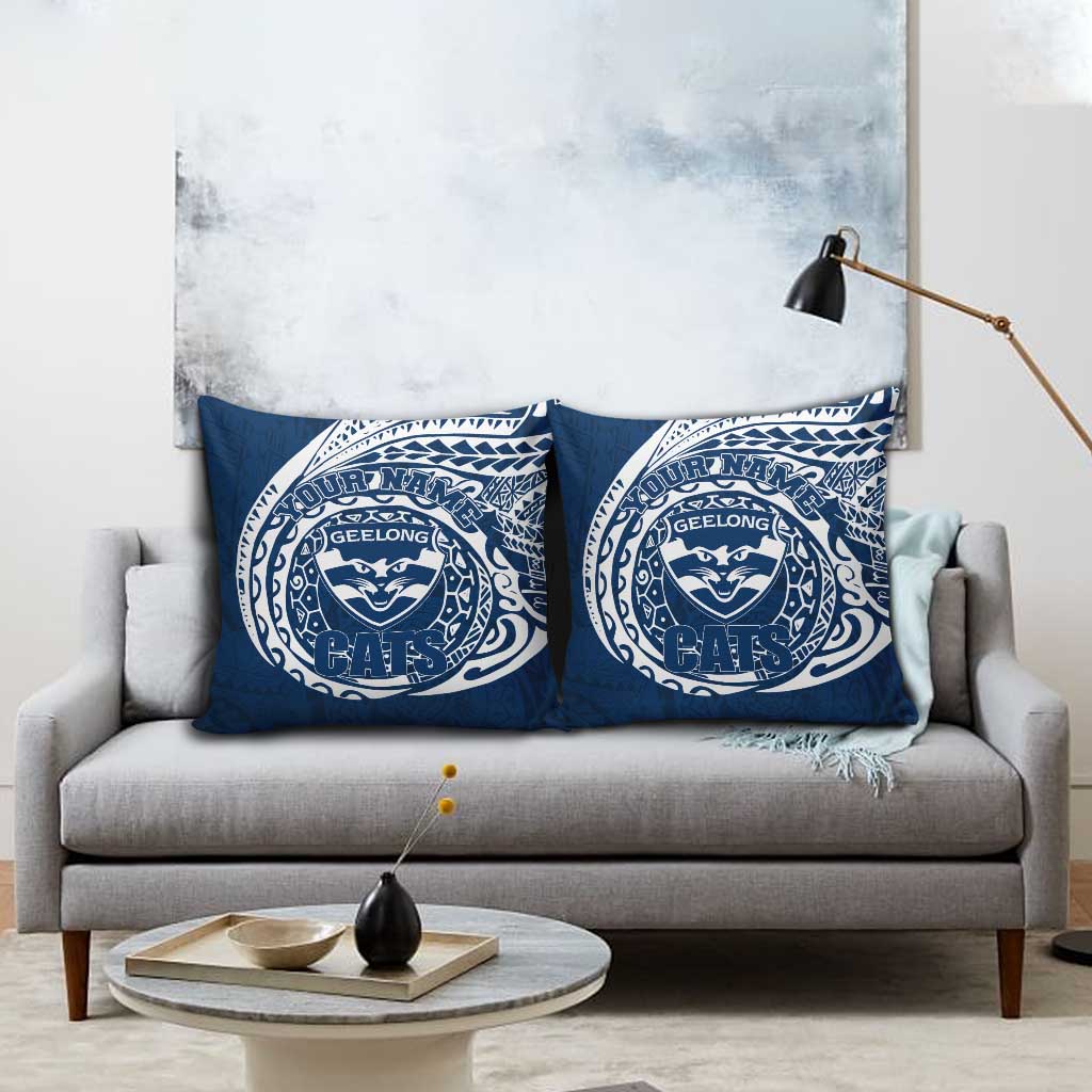 Personalized Geelong Cats Polynesian Pillow Cover Tribal Chest and Sleeve Tattoo Heritage Warrior
