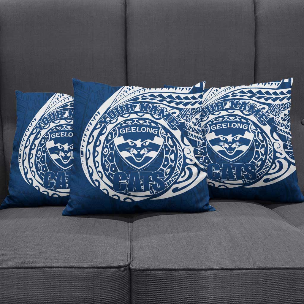 Personalized Geelong Cats Polynesian Pillow Cover Tribal Chest and Sleeve Tattoo Heritage Warrior