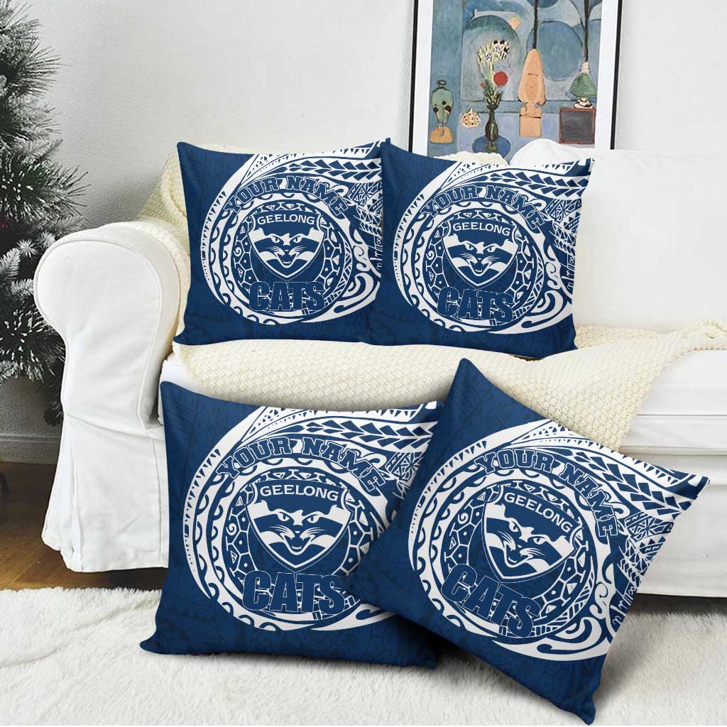 Personalized Geelong Cats Polynesian Pillow Cover Tribal Chest and Sleeve Tattoo Heritage Warrior