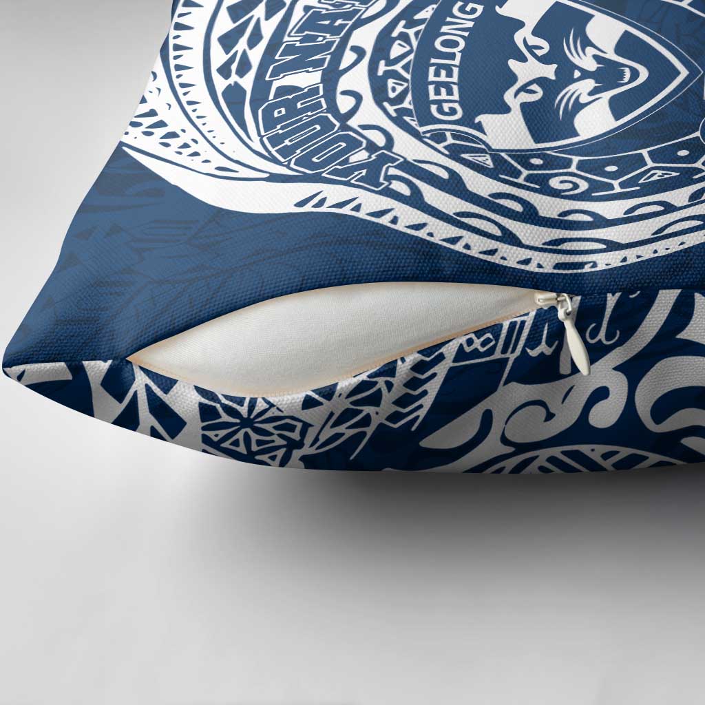 Personalized Geelong Cats Polynesian Pillow Cover Tribal Chest and Sleeve Tattoo Heritage Warrior