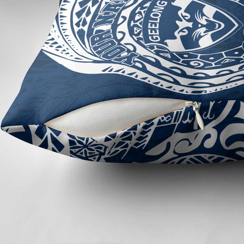 Personalized Geelong Cats Polynesian Pillow Cover Tribal Chest and Sleeve Tattoo Heritage Warrior