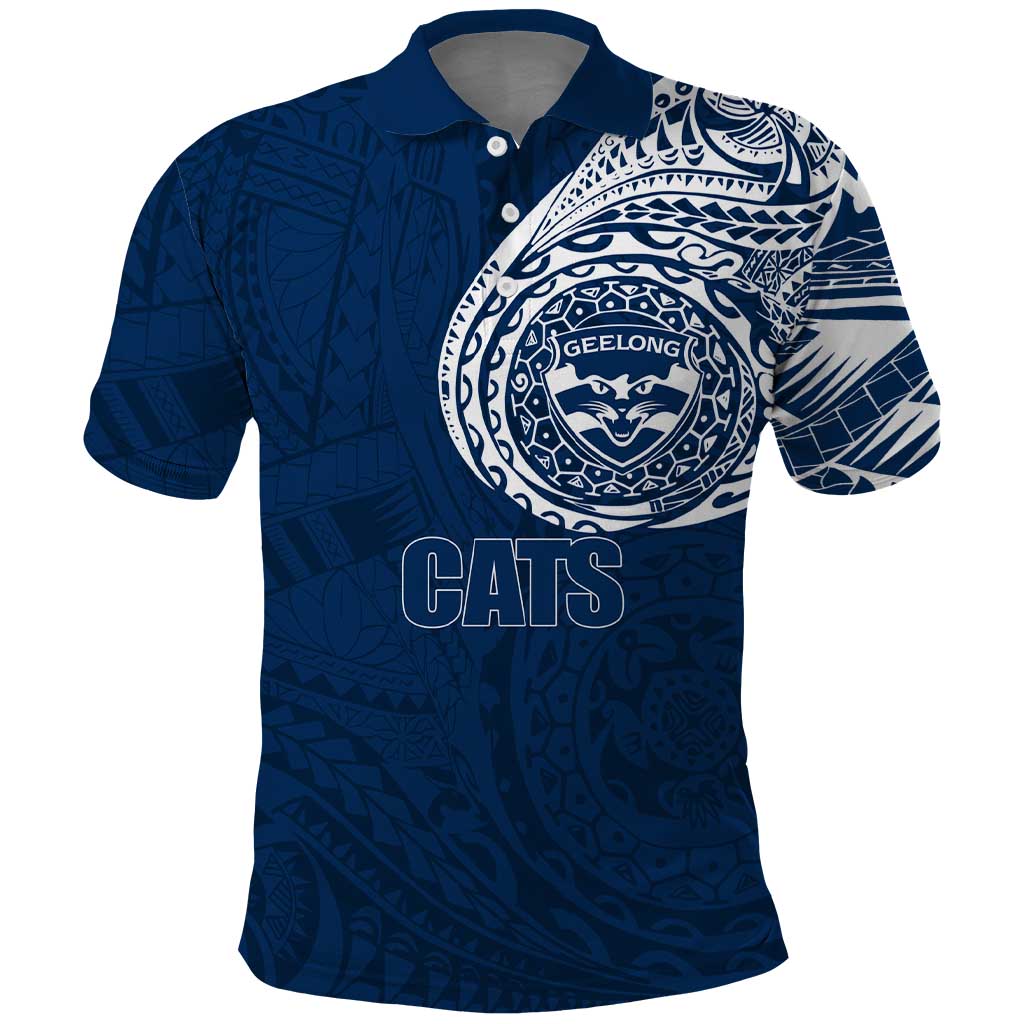 Personalized Geelong Cats Polynesian Polo Shirt Tribal Chest and Sleeve Tattoo Heritage Warrior