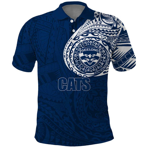 Personalized Geelong Cats Polynesian Polo Shirt Tribal Chest and Sleeve Tattoo Heritage Warrior