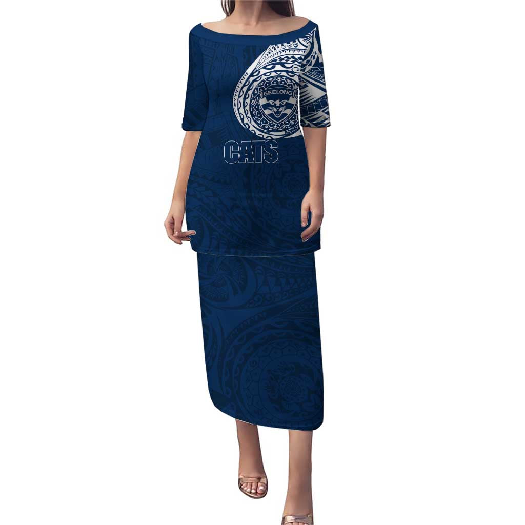 Personalized Geelong Cats Polynesian Puletasi Tribal Chest and Sleeve Tattoo Heritage Warrior