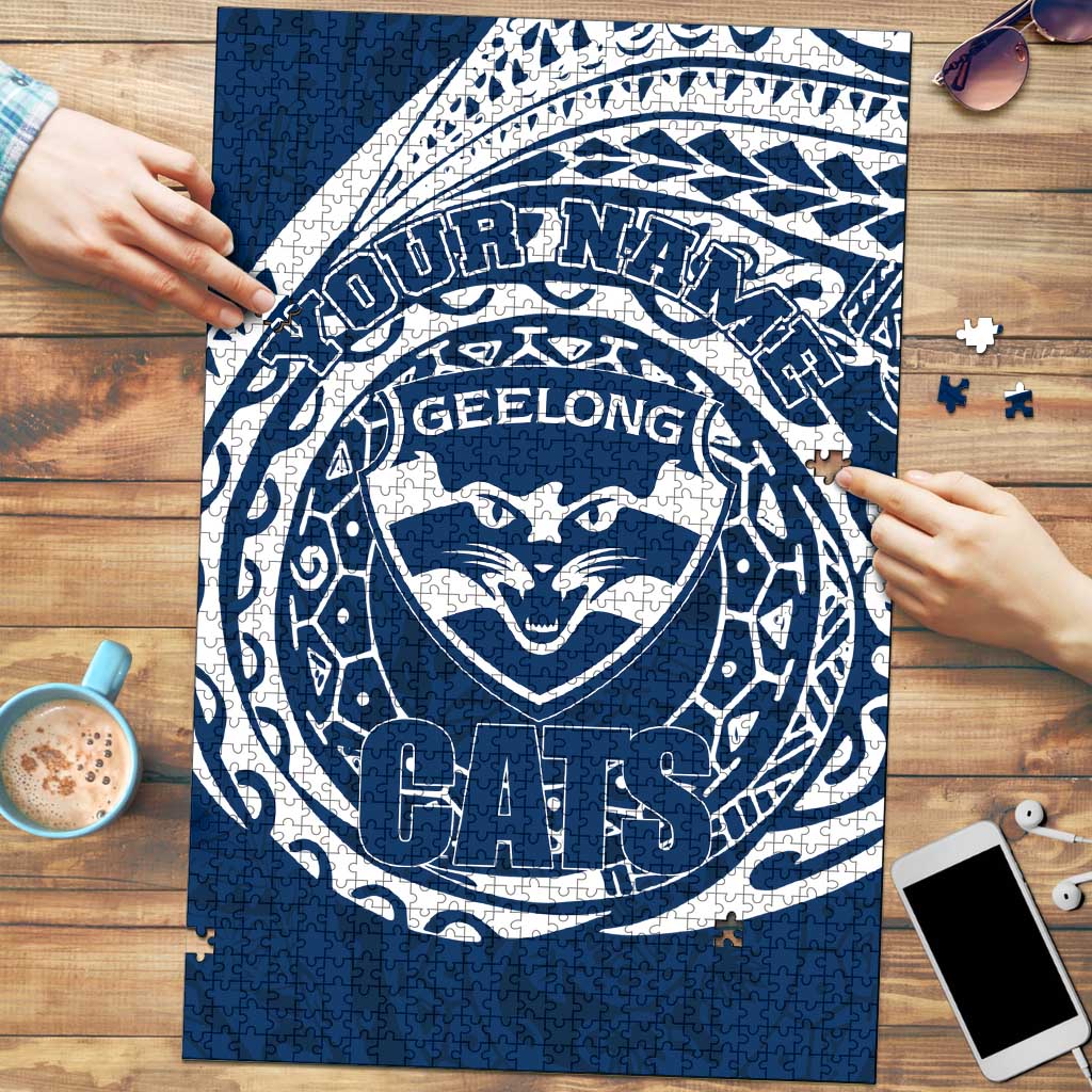 Personalized Geelong Cats Polynesian Puzzle Tribal Chest and Sleeve Tattoo Heritage Warrior