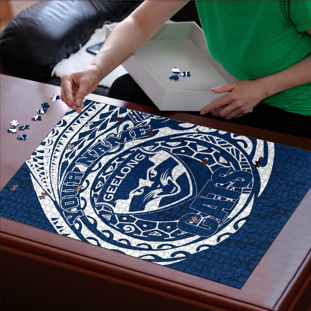 Personalized Geelong Cats Polynesian Puzzle Tribal Chest and Sleeve Tattoo Heritage Warrior