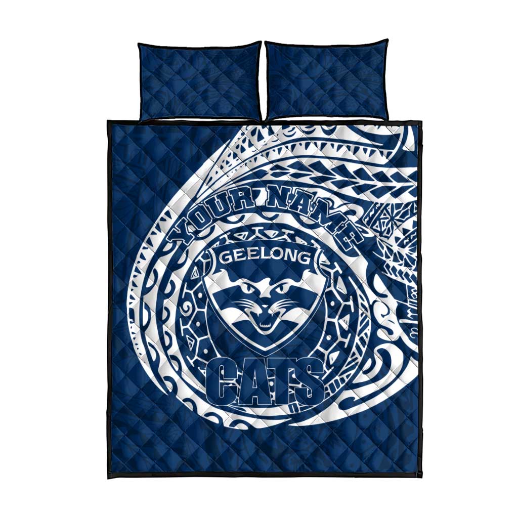 Personalized Geelong Cats Polynesian Quilt Bed Set Tribal Chest and Sleeve Tattoo Heritage Warrior