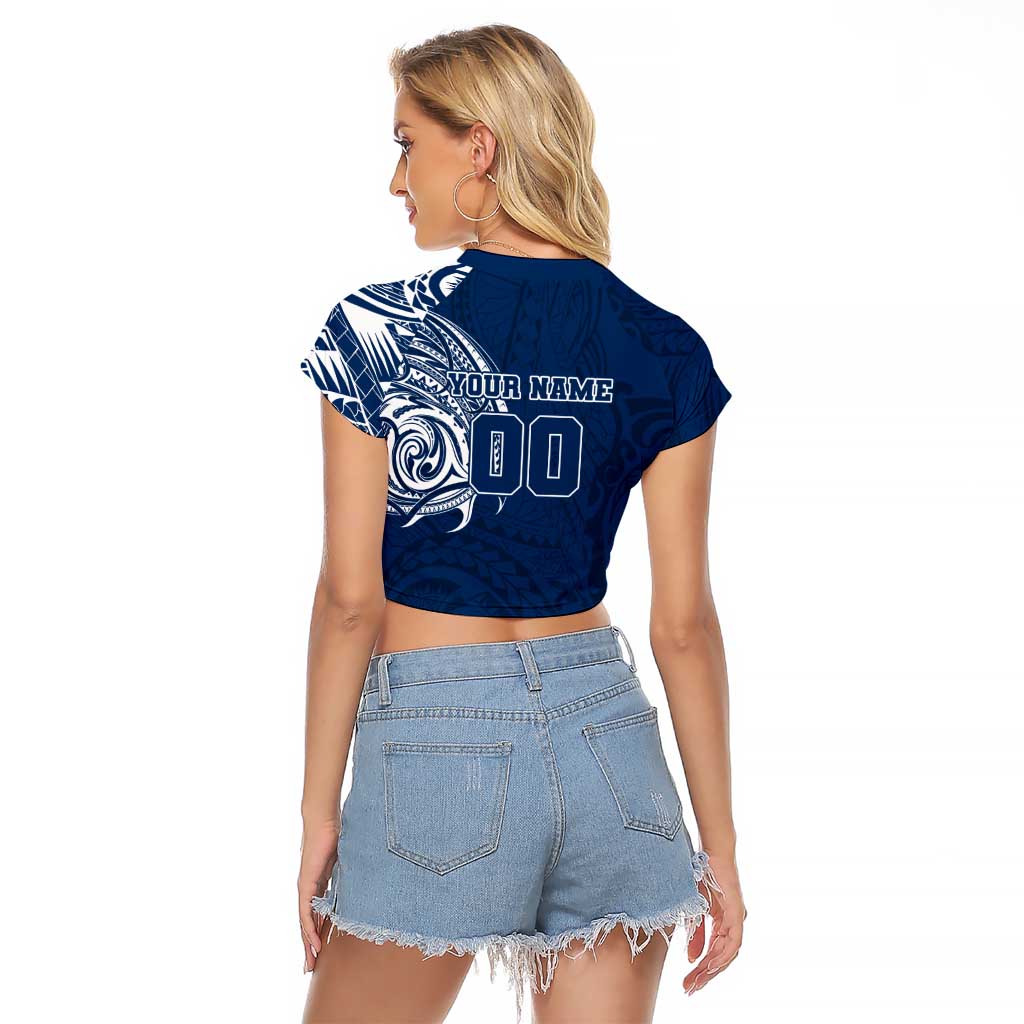 Personalized Geelong Cats Polynesian Raglan Cropped T Shirt Tribal Chest and Sleeve Tattoo Heritage Warrior