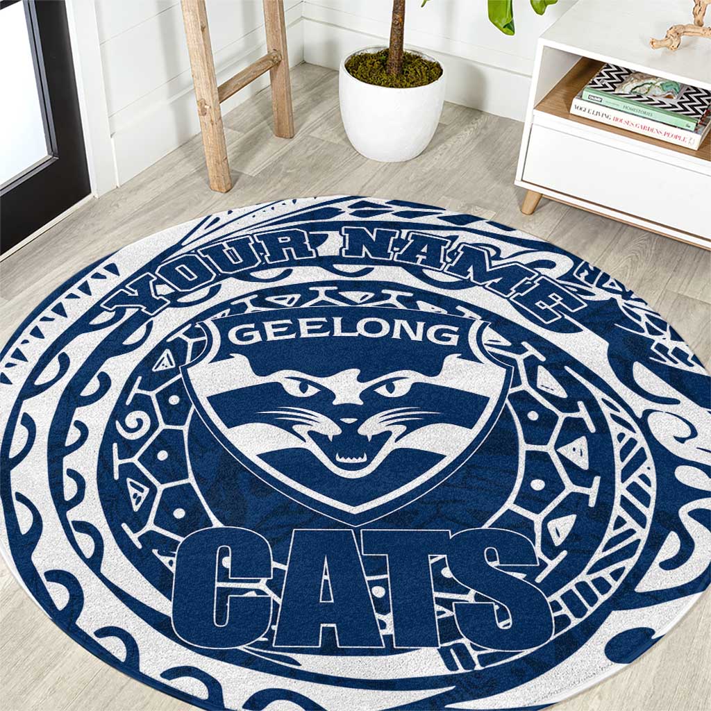 Personalized Geelong Cats Polynesian Round Carpet Tribal Chest and Sleeve Tattoo Heritage Warrior