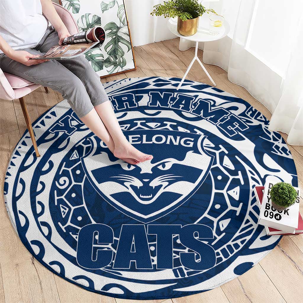 Personalized Geelong Cats Polynesian Round Carpet Tribal Chest and Sleeve Tattoo Heritage Warrior