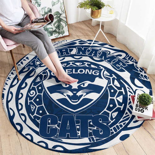 Personalized Geelong Cats Polynesian Round Carpet Tribal Chest and Sleeve Tattoo Heritage Warrior