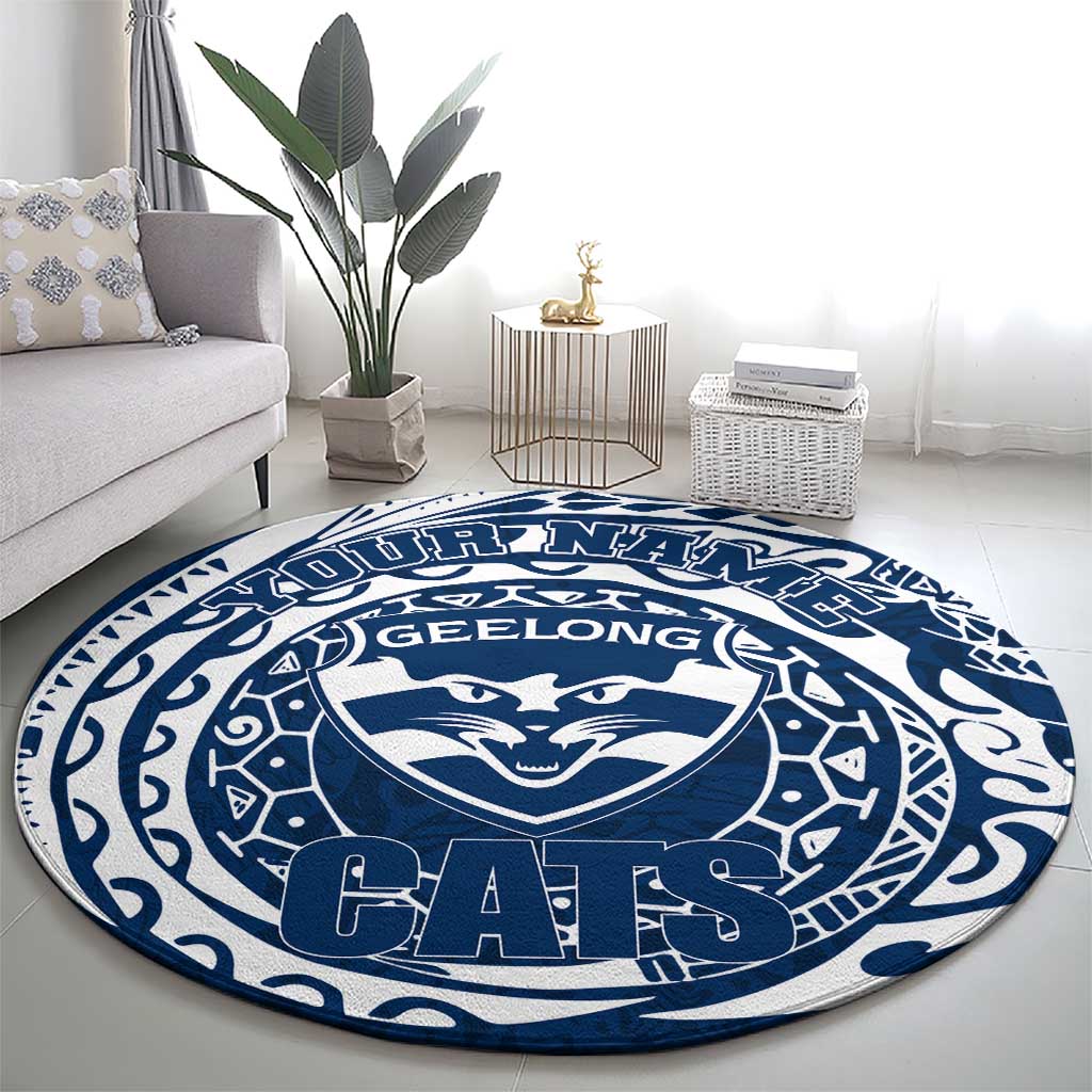 Personalized Geelong Cats Polynesian Round Carpet Tribal Chest and Sleeve Tattoo Heritage Warrior