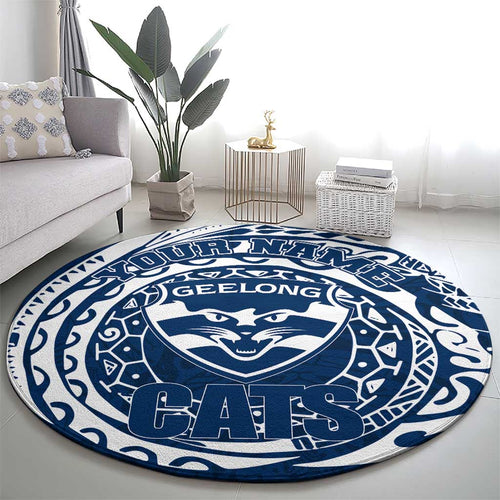 Personalized Geelong Cats Polynesian Round Carpet Tribal Chest and Sleeve Tattoo Heritage Warrior