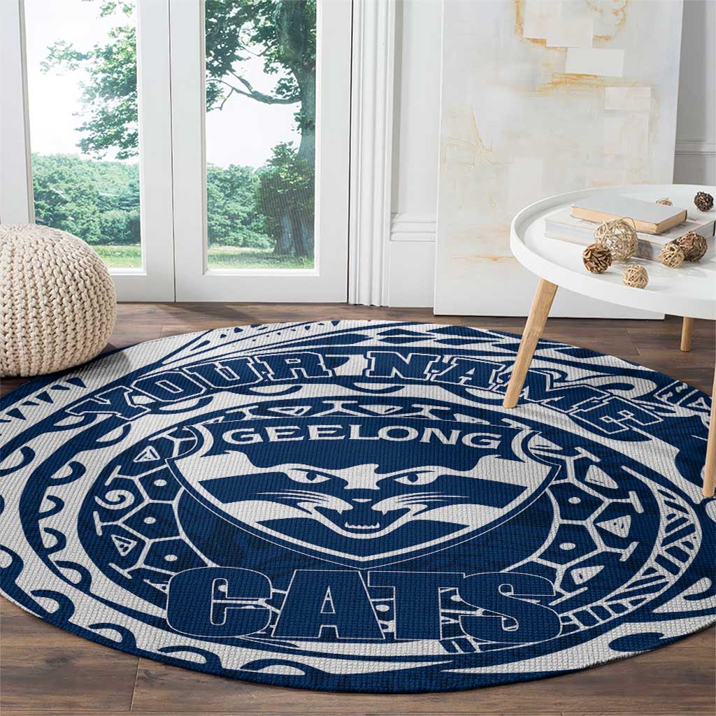 Personalized Geelong Cats Polynesian Round Carpet Tribal Chest and Sleeve Tattoo Heritage Warrior