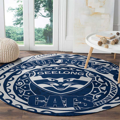 Personalized Geelong Cats Polynesian Round Carpet Tribal Chest and Sleeve Tattoo Heritage Warrior