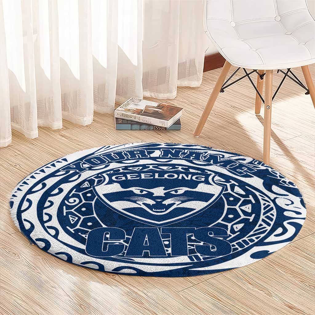 Personalized Geelong Cats Polynesian Round Carpet Tribal Chest and Sleeve Tattoo Heritage Warrior