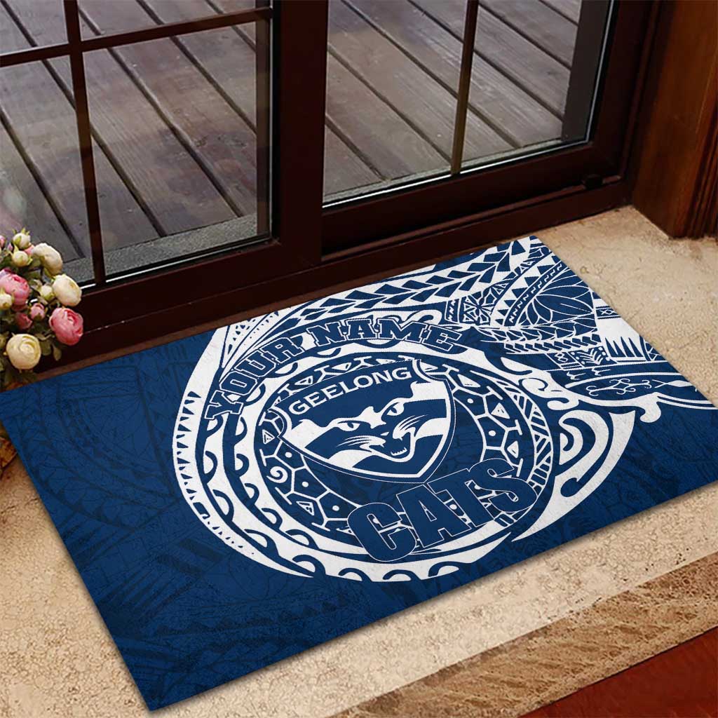 Personalized Geelong Cats Polynesian Rubber Doormat Tribal Chest and Sleeve Tattoo Heritage Warrior