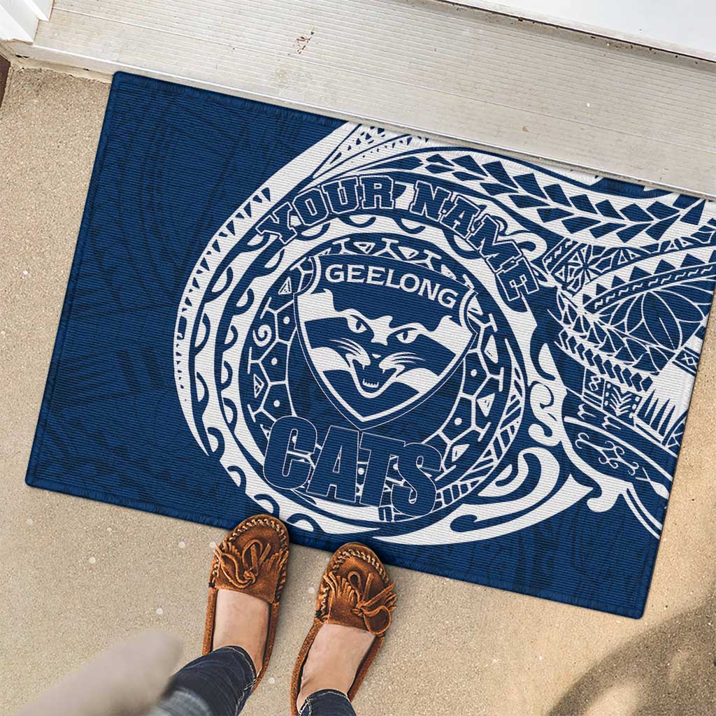 Personalized Geelong Cats Polynesian Rubber Doormat Tribal Chest and Sleeve Tattoo Heritage Warrior