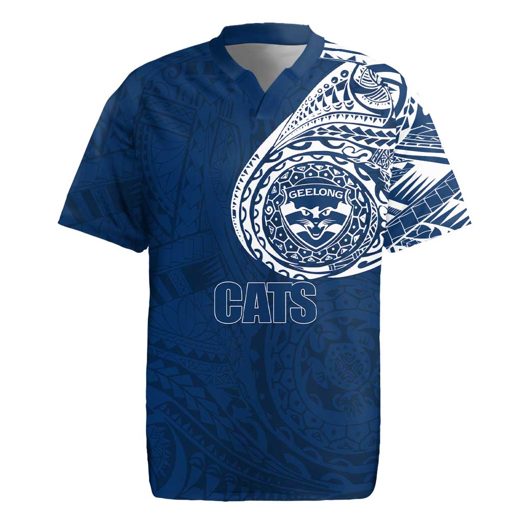 Personalized Geelong Cats Polynesian Rugby Jersey Tribal Chest and Sleeve Tattoo Heritage Warrior