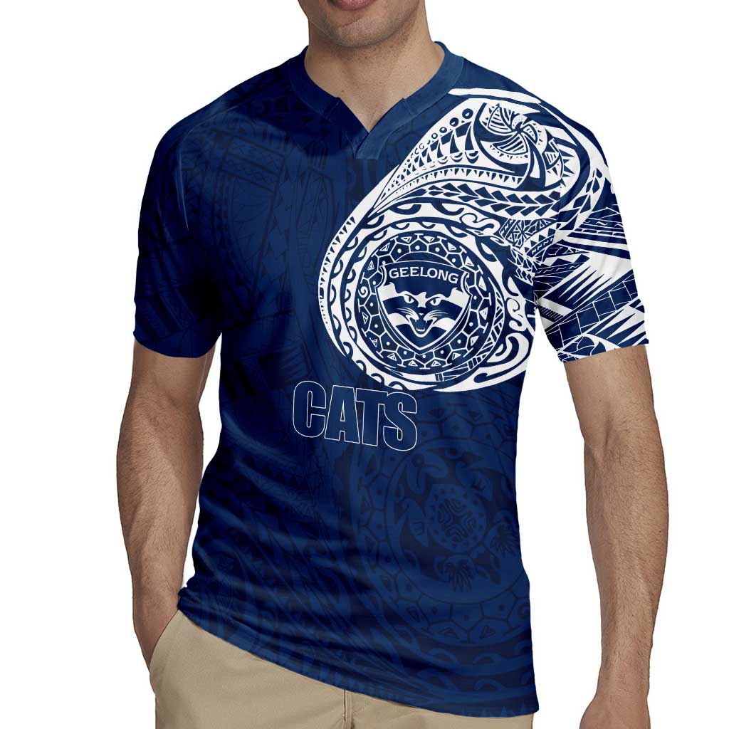 Personalized Geelong Cats Polynesian Rugby Jersey Tribal Chest and Sleeve Tattoo Heritage Warrior