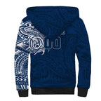 Personalized Geelong Cats Polynesian Sherpa Hoodie Tribal Chest and Sleeve Tattoo Heritage Warrior