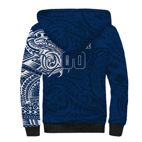Personalized Geelong Cats Polynesian Sherpa Hoodie Tribal Chest and Sleeve Tattoo Heritage Warrior