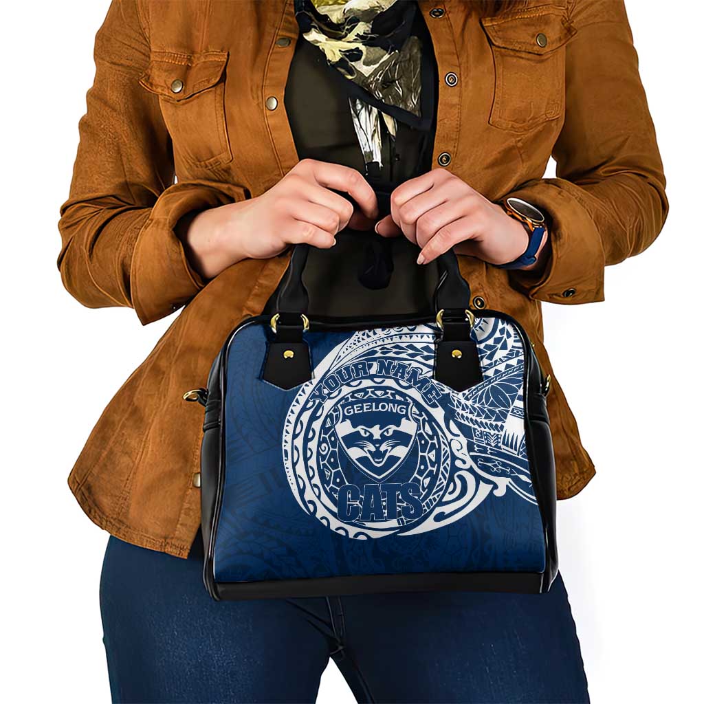 Personalized Geelong Cats Polynesian Shoulder Handbag Tribal Chest and Sleeve Tattoo Heritage Warrior