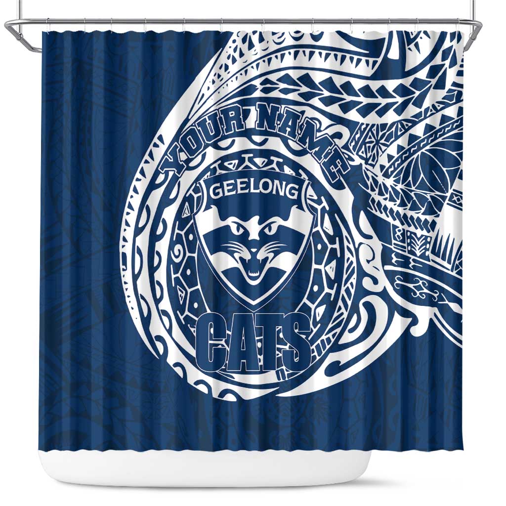 Personalized Geelong Cats Polynesian Shower Curtain Tribal Chest and Sleeve Tattoo Heritage Warrior