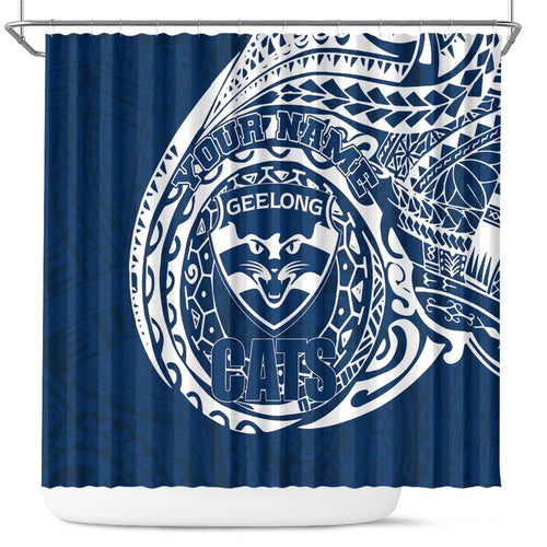 Personalized Geelong Cats Polynesian Shower Curtain Tribal Chest and Sleeve Tattoo Heritage Warrior