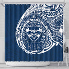 Personalized Geelong Cats Polynesian Shower Curtain Tribal Chest and Sleeve Tattoo Heritage Warrior